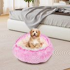 Cat Beds & Dog Bed with Cover Cave, Dog Beds for Small Dogs, Round Soft Plush Donut Calming Pet Bed for Indoor Cats or Small Dog, Washable Puppy Bed with Non-Slip Bottom-20inch