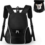 WOYYHO Pet Dog Carrier Backpack with Top and Side Windows, Small Dog Front Backpack Ventilated Dog Back Pack with Safety Belt for Travel Hiking Outdoor Adventures (Size M: 5-9 lbs, All Black 2.0)