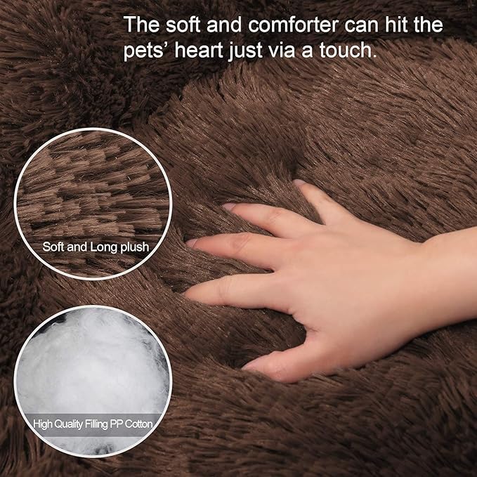 Cat Beds for Indoor Cats - Cat Bed Washable 20/24 inches, Dog Beds for Small Medium Dogs, Anti Anxiety Round Fluffy Plush Faux Fur Cat Bed, Thick Bottom (Coffee, Large)