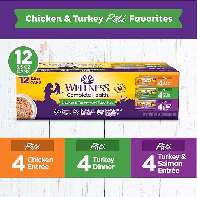 Wellness Complete Health Chicken & Turkey Pate Favorites Variety Pack, 5.5 Ounces Can (Pack of 12)