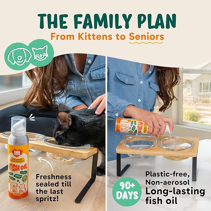 Omega 3 Fish Oil for Cats (5 oz) - Icelandic Fish Oil Liquid Cat Supplement with EPA DHA for Skin, Coat & Joint Health - Natural Pet Supplement - Leak-Free Aluminum Spray Bottle