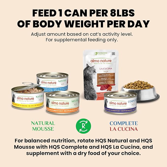 almo nature HQS Natural Wet Cat Food Tuna and Cheese in Broth, Grain-Free, 5.29 oz ((Pack of 24))