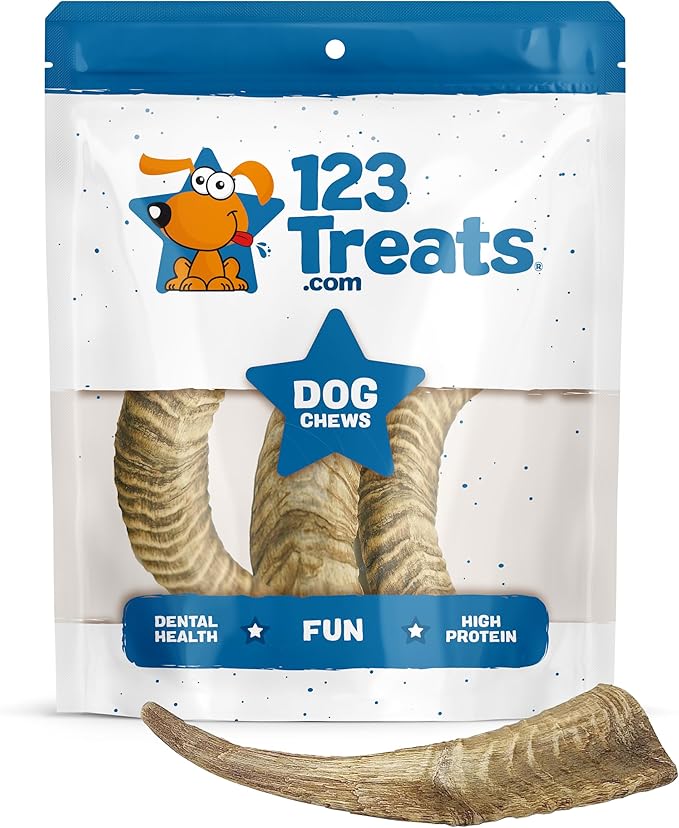 123 Treats Goat Horns for Dogs – (Small, 3 Count) Long Lasting Dog Treats for Aggressive Chewers, 100% Natural, Rich in Protein & Low in Fat, Supports Dental Health