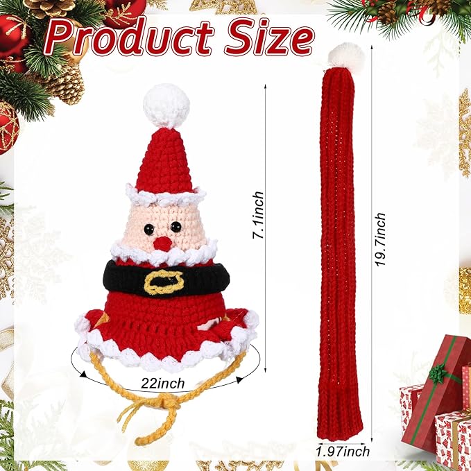 2 Pcs Cat Christmas Costume Cat Santa Hats with Scarf Pet Hat Scarf Set Pet Christmas Outfit Party Costume Supplies for Cats Small Dogs Puppy Accessories(Red,Santa Claus Style)