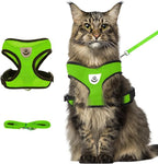 shudyear Summer cat Chest Harness and Leash, Anti-Escape Adjustable Soft mesh cat Leash and Chest Harness Set for All Types of Cats cat Vests (Size XL,Green)