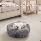23 inches Donut Dog Bed for Small Dogs - Calming Washable Round Puppy Bed with Removable Cover, Fluffy Plush Pet Bed for Cats & Dogs, Fits up to 25 lbs Pets (Tie-dye Grey,Small)