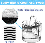 Cat Water Fountain Filter Replacement 6pcs Cat Fountain Filter Arc-shaped Washable Pet Fountain Filters with Triple Filtration System Activated Carbon for 1.8L HAPUP Dog Water Fountain