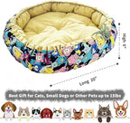 Dog Beds for Small Dogs - Round Cat Beds for Indoor Cats, Washable Pet Bed for Puppy and Kitten with Lovely Cartoon Pattern, 20 Inches,Citrine