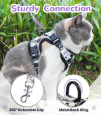 Halypet Cat Harness and Leash Set for Walking, Escape Proof Adjustable Vest Harness with 3-in-1 Integrated Buckles, Easy Control Soft Breathable Mesh with Reflective Strips for Cats, XS,Moonlight Meow