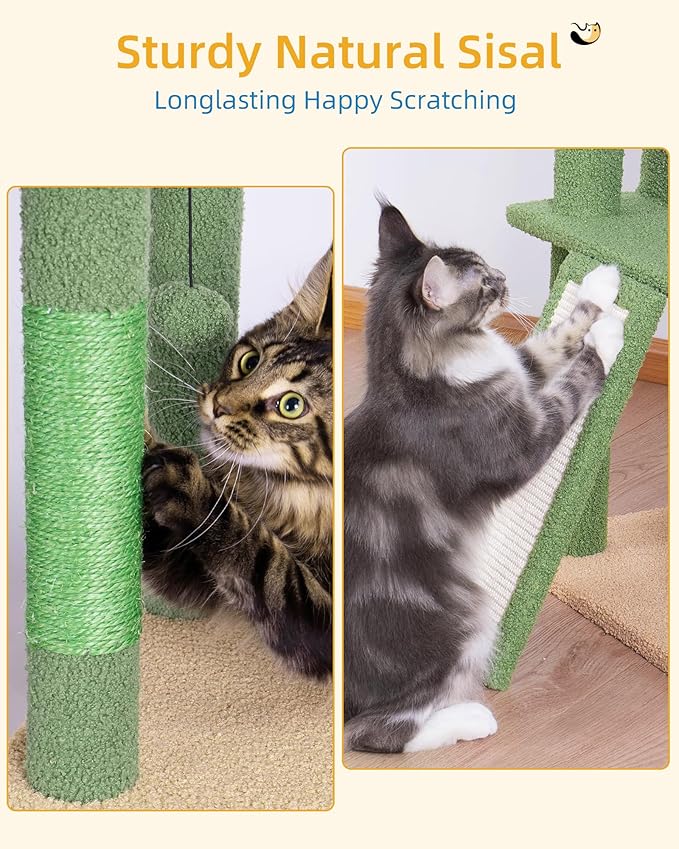 Cat Tree Floor to Ceiling with 18.9in Big Perch Bed and Condo for Large Adult Cats, 86in-108in Heavy Duty Cat Tower for Indoor Cat Pet, Cactus Green