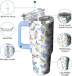 40 Oz Butterfly Tumbler with Handle and Straw, Double Wall Stainless Steel Cup, Butterfly Tumbler with Lid and Straw, 40 Oz Water Bottle and Mugs for Women Gifts