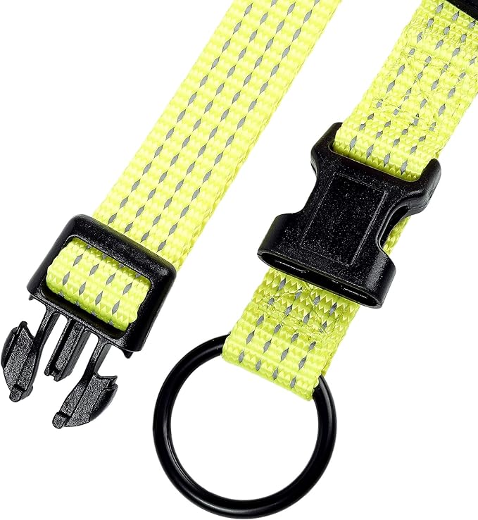 Mile High Life Dog Collar, Nylon Reflective Dog Collars w Pull D-Ring, Light Weight Puppy Collars, Hanger Dog Collars for Large Dogs(Lemon Yellow, Medium)
