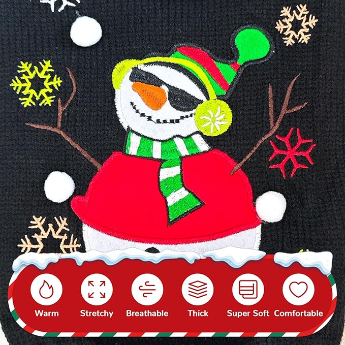 PETCARE Christmas Dog Sweaters Black Snowman Ugly Snow Xmas Puppy Costume Pet Holiday New Year Fall Winter Dog Clothes for Small Medium Large Dogs Cats Pullover Cat Sweaters Outfits