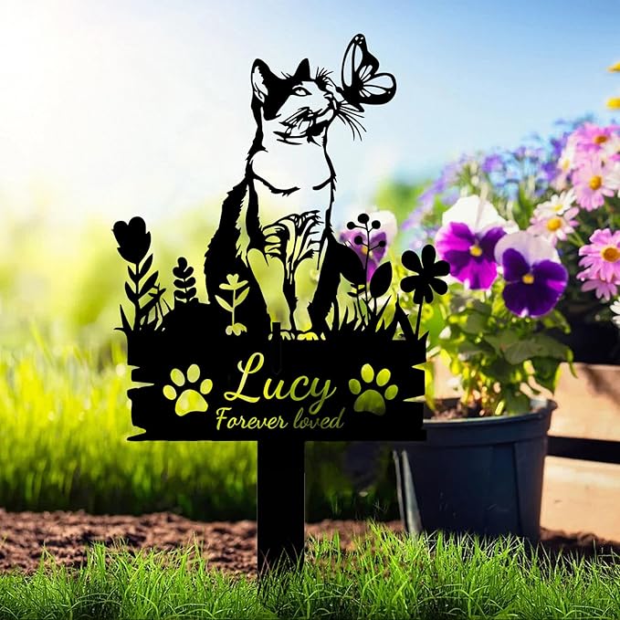 Custom Cat Memorial Grave Marker Stake Personalized Cat Memorial Garden Stake Pet Loss Sympathy Gift Outdoor Memorial Engraved Sign Cat Headstones Metal Sign Pet Plaque Yard Stake