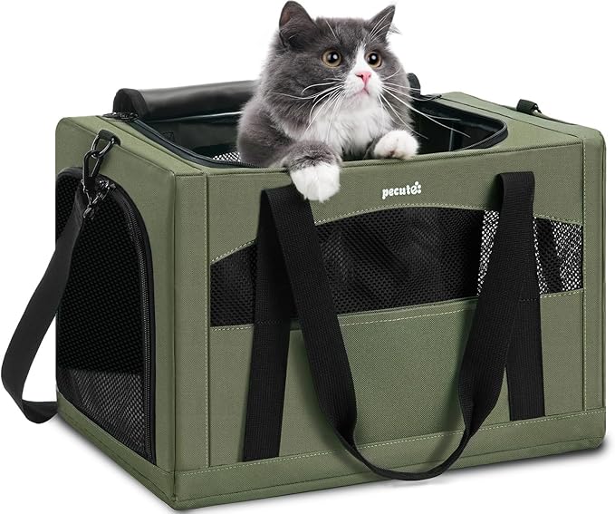 pecute Cat Carrier Stable, Pet Carrier Breathable and Portable, Cat Carriers Bag with Scientific Hidden Partition, Carriers for Cat Under 5kg, Dog Carrier Suitable for Travel and Outing, Green