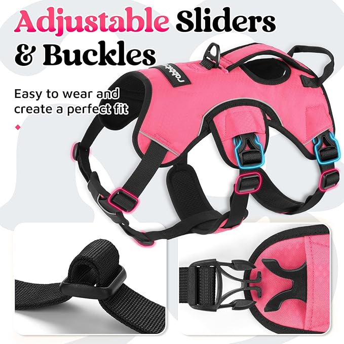 rabbitgoo Escape Proof Dog Harness, Soft Padded Full Body Pet Harness, Reflective Adjustable No Pull Vest with Lift Handle and Leash Clip for Large Dogs Walking Hiking Training, XL, Pink