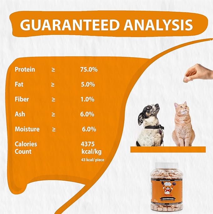 Freeze-Dried Salmon Treats for Cats & Dogs – 100% Wild Caught, Single Ingredient, High-Protein, Healthy Snack – No Additives or Preservatives – 2.6oz - Inspected & Tested in USA
