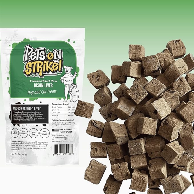 Freeze Dried Bison Liver for Dogs & Cats – Single Ingredient Dog Treats – USA Sourced & Made – High Protein, All Natural, Grain Free – Raw Freeze-Dried Training Treats (3oz)