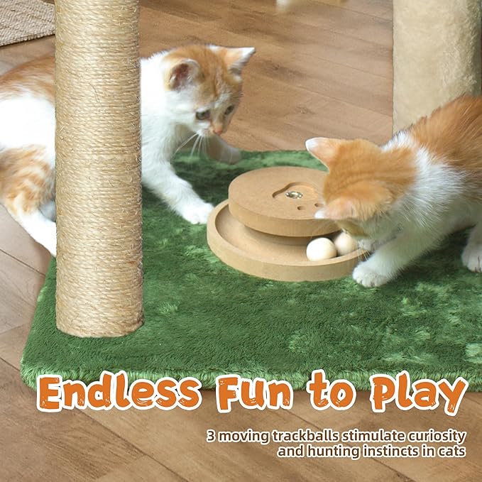Cat Scratching Post 30 Inches Small Cat Tree Tower with Cat Hammock, Cat Hammock with Cat Toy Wooden Interactive, Cat Condo for Kitten and Adults Cat