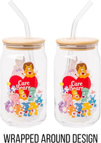 Silver Buffalo Care Bears Heart Cousins Brave Lion Playful Monkey Gentle Lamb Cozy Penguin Lotsa Elephant Bright Raccoon Proud Cat Loyal Dog Treat Pig Swift Rabbit Glass Jar Tumbler w Bamboo Lid, 16oz