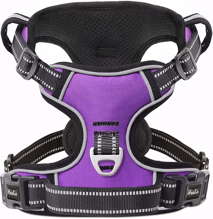 HEELE Dog Harness, No Pull Adjustable Padded Reflective Harness for Small Medium Large Dogs with Handle for Walking Training, Purple, M