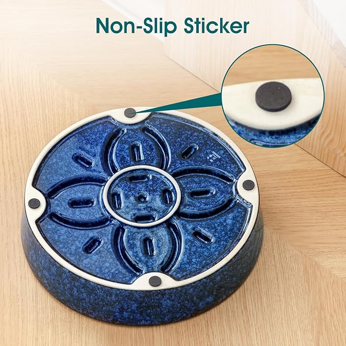 vancasso Ceramic Slow Feeder Dog Bowls, Puzzle Dog Food Bowls with Floral Maze, Anti -Slip Pet Food Dish for Large Breed, 3 Cups, Blue