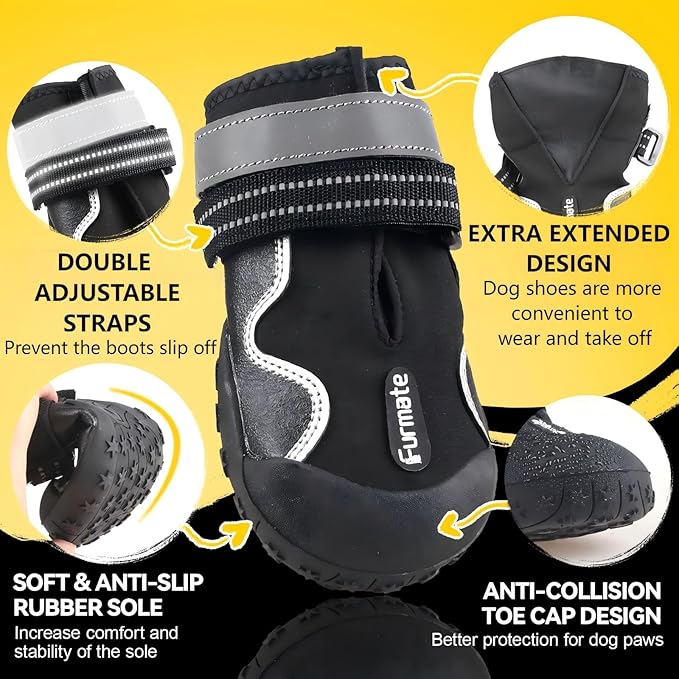 Dog Shoes for Large Small Medium Dogs,Dog Booties for Indoor Hardfloors Anti-Slip,Reflective Strip Waterproof Dog Boots & Paw Protectors for Outdoor Walking Hot Pavement,Winter Snow (Black-8)