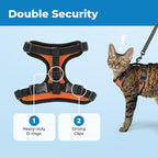 Voyager Escape-Proof Step-in Lock Cat Harness & 5ft Neoprene-Handle Leash Set All-Weather Mesh with Reflective Stitching for Small to Large Cats by Best Pet Supplies, Black Trim-Orange (327), S