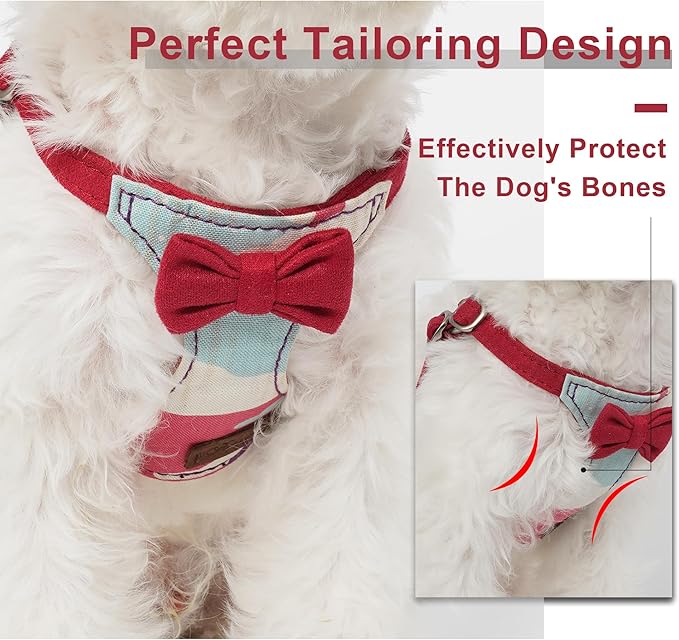 Puppytie No Pull xs Dog Harness with Multifunction Dog Leash,Soft Adjustable No Choke Escape Proof Pet Harness Vest,Suede Bow Wine red,XS