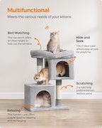 Feandrea Cat Tree, 26.4-Inch Cat Tower, S, Cat Condo for Kittens up to 7 lb, Large Cat Perch, 2 Cat Caves, Scratching Post, Light Gray UPCT611W01
