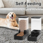 Automatic Cat Feeder and Water Dispenser in Set with Pet Food Bowl,Gravity Dog Waterer and Food Feeder for Small Medium Dog Cat Puppy Kitten Large Capacity(3.8L,Black)