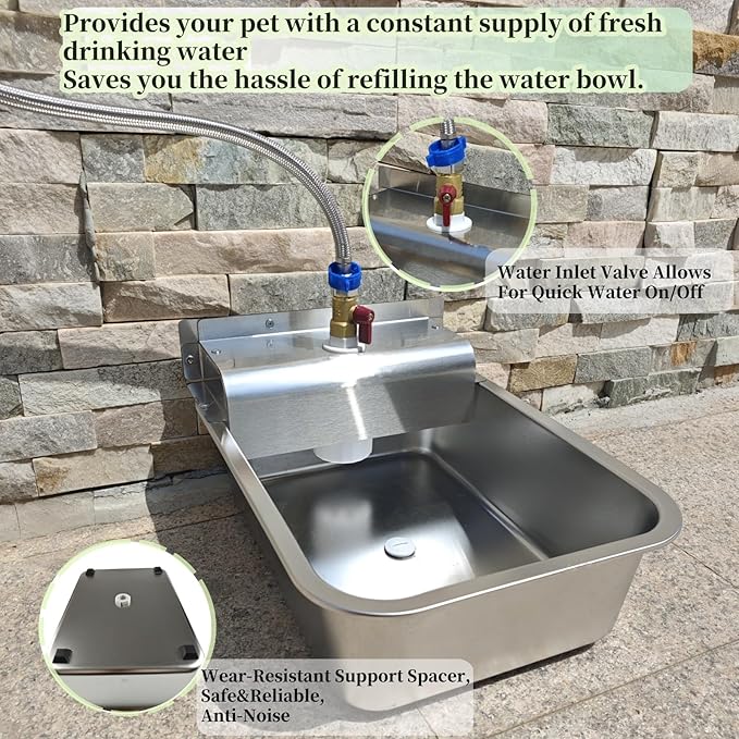 Small Automatic Dog Water Dispenser, 9L Stainless Steel Dog Water Bowl for Outdoor, for Puppies, Kittens, Lambs,Chickens, Livestock,Anti Tip, Fits GHT 3/4'' Faucet