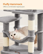 Feandrea Cat Tree, 44.1-Inch Cat Tower for Indoor Cats, Multi-Level Cat Condo with 4 Scratching Posts, 2 Perches, Hammock, Cave, Light Gray UPCT261W01