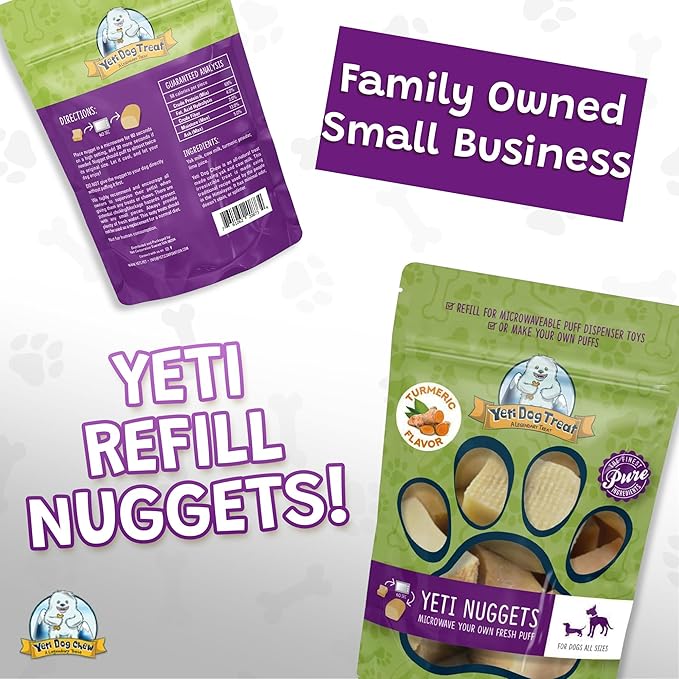 Yeti Refill Nuggets for Puff and Play Dog Toys - Natural Himalayan Yak Cheese Treats, Healthy Dog Chews, Suitable for All Dogs, Ideal for Interactive Chew Toys and Dispensers - 6 Pieces, Turmeric