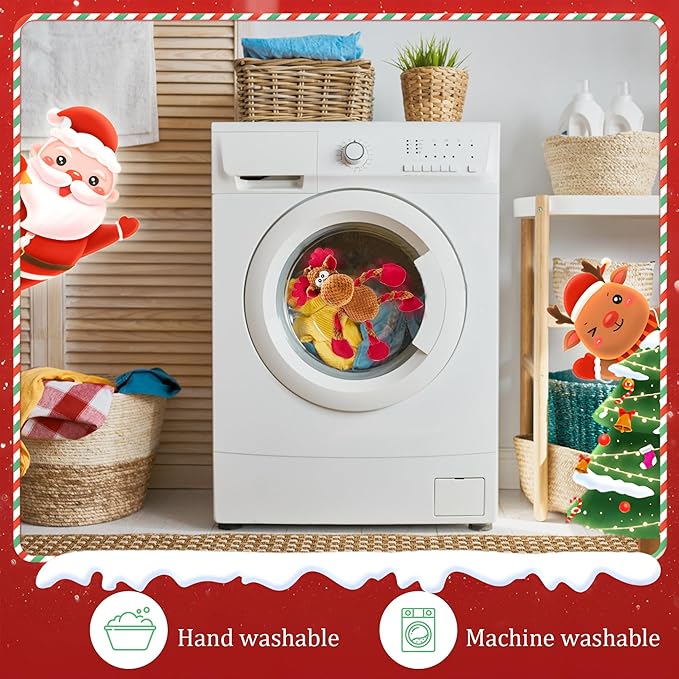 Christmas Squeaky Dog Toys, Stuffed Large Dog Toys to Keep Them Busy, Interactive Plush Chew Toys with Crinkle Paper, Tough Pet Animal Toys for Small Medium Large Dogs (Red Elk)