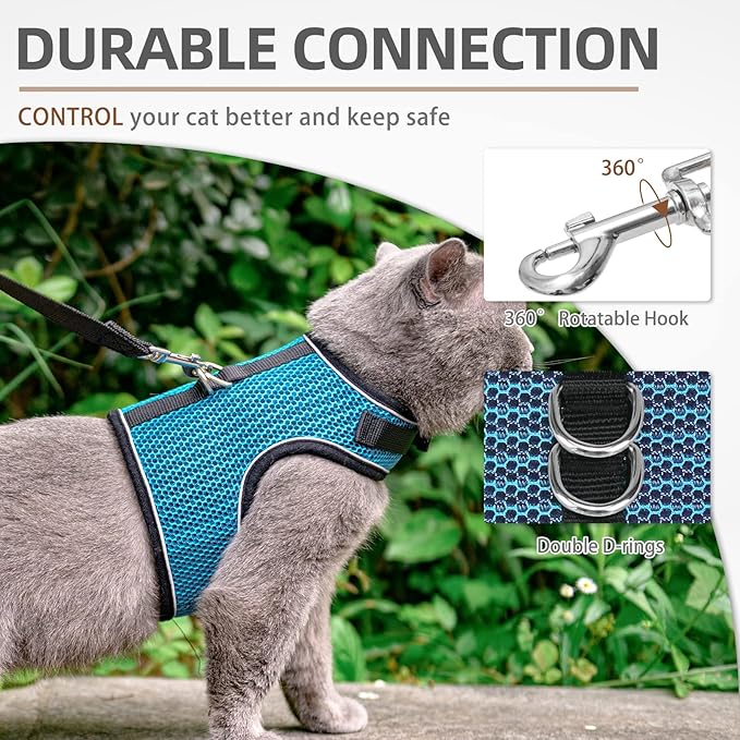 PUPTECK Soft Mesh Cat Vest Harness and Leash Set Puppy Padded Pet Harnesses Escape Proof for Cats Small Dogs (X-Large, Lake Blue)