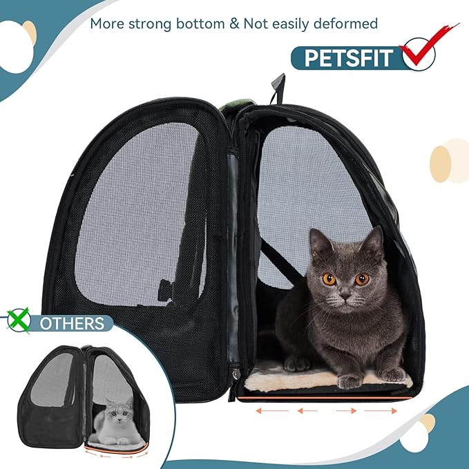 Petsfit Cat Backpack Carrier,Dog Carrier Backpacks Expandable with Great Ventilation Foldable Puppy Backpack Carrier for Travel, Hiking,Green