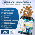 Hemp Calming Chews for Dogs, 200 Treats Dog Calming Chews for Anxiety & Stress Relief, Anxiety Relief Treats for Dogs with Hemp Oil, Melatonin Dog Calm Treats for Stress|Sleep|Separation