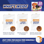 24 Pack Cat Scratch Furniture Protector Tape Sheets – Double-Sided Sticky Training (10 XL, 10 Large, 4 Medium) – Anti-Scratch Couch & Sofa Guard – Clear – Not for Leather, Velvet, Microfiber