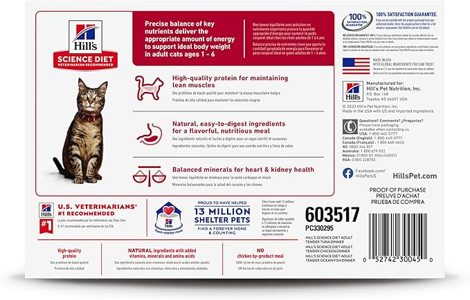 Hill's Science Diet Adult 1-6, Adult 1-6 Premium Nutrition, Wet Cat Food, Variety Pack: Tuna; Chicken; Ocean Fish Stew, 5.5 oz Can Variety Pack, Case of 12