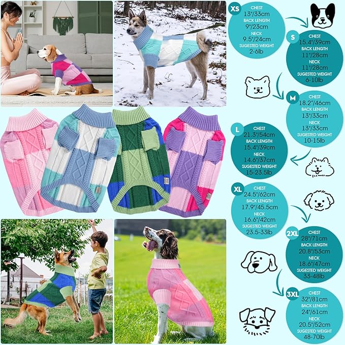 Turtleneck Pet Sweaters for Dogs Boys or Girls,Color Inlay and Moving Needle Pattern Dog Sweater,Pet Clothes,Dog Sweaters,Suitable for Various Breeds Dogs or Sizes(Blue Group,3XL)