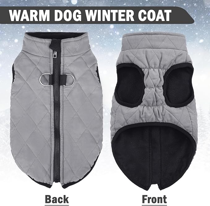 SCENEREAL Winter Dog Vest Coat with Harness Built In, Warm Puppy Jacket for Small Medium Dogs, Cold Weather Coat with Zipper, Fleece Puffer Vest Windproof Snow Clothes