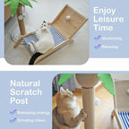 Beach Chair Cat Hammock, Cat Furniture, Original Cozy Cat Lounger with Sisal Scratcher and Toy Ball, Elevated Cat Beds for Indoor Cats (Blue)