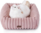 Bedsure Cute Dog Bed for Small Dogs & Cats - Washable Furry Puppy Beds, Rectangle Orthopedic Corduroy Fleece Pet Beds with Removable Zipper Cover, 20x19x6inches, Blush Pink