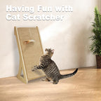 Meeyoview Sisal Cat Scratcher Ramp, 27'' L Shape Scratching Post, Vertical Cat Scratcher for Indoor Cats, Solid Wooden Scratch Pad, Furniture Protector with Catnip(Triangle)
