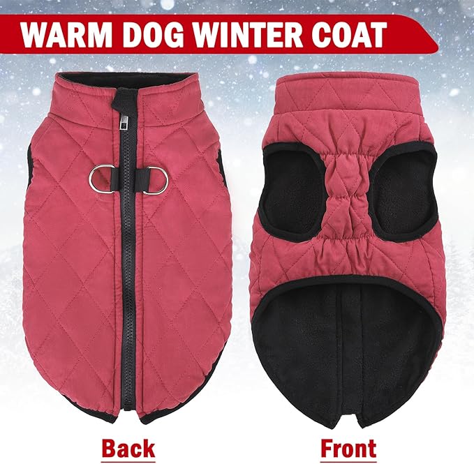 SCENEREAL Winter Vest Coat With Harness Built-In, Warm Jacket for Small Medium Dogs, Cold Weather Coat With Zipper, Fleece Puffer Vest Windproof Snow Clothes for Puppy Pet