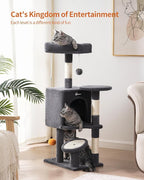 FourFurPets Small Cat Tree, Multi-Level Cat Tree for Indoor Cats, Cat Tower with Scratching Post, Cat Condo for Kittens, Dark Gray