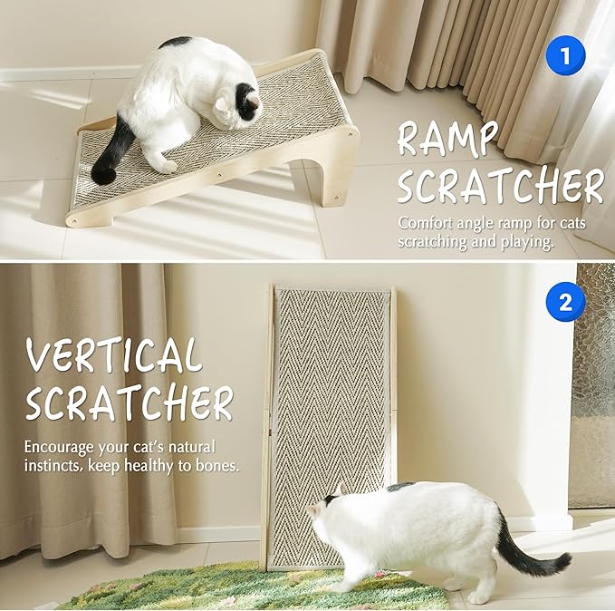 PETKARAY Cat Scratcher, Sisal Scratching Ramp, L Shape Cat Scratch Pad for Indoor Cats, Wall Furniture Protector Large Size