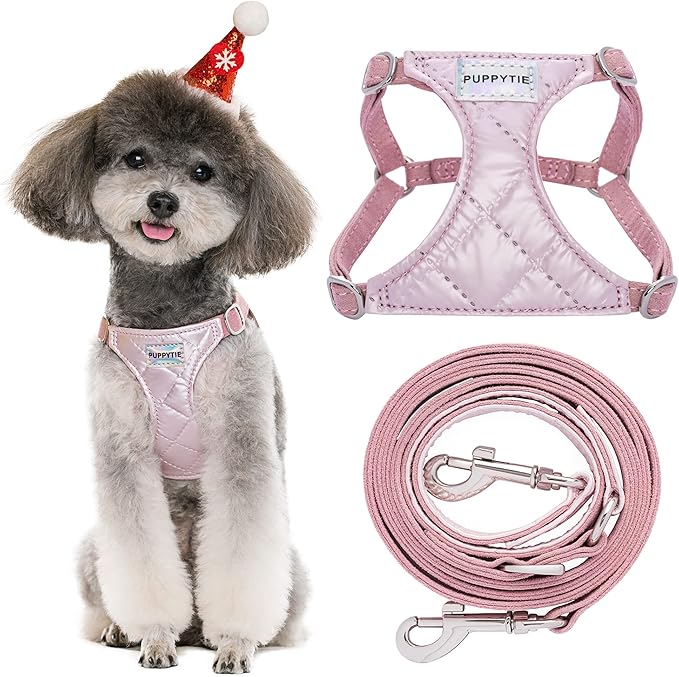 Puppytie No Pull Small Dog Harness with Multifunction Dog Leash,Lightweight Soft Adjustable No Choke Escape Proof Pet Harness Vest Pet Harness Vest,Glossy Pink,S