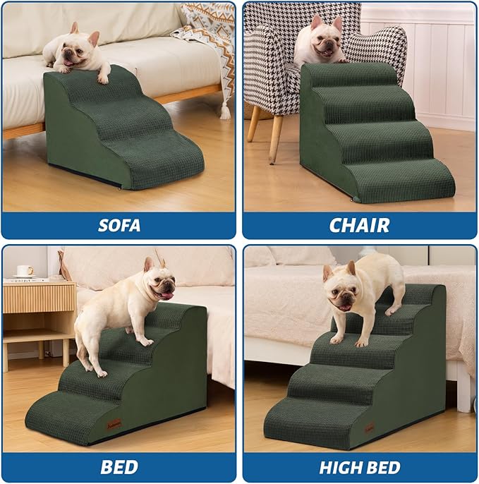 3-Step Dog Ramp and Stairs for Sofa and Chair - Non-Slip Sturdy Pet Steps for Small Dogs and Cats,15.7" H,Green